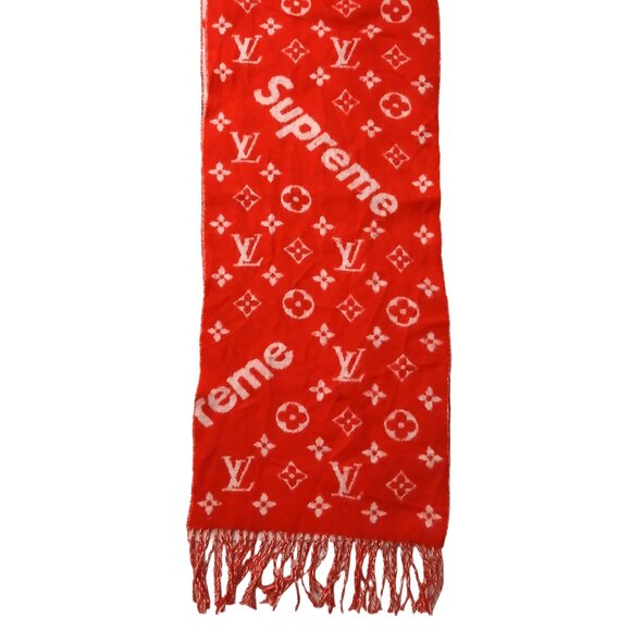 Louis Vuitton LV Supreme Red & White Monogram Cashmere Scarf Pre-Owned - Picture 1 of 6